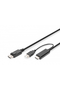 Obrázok pre Digitus AK-330111-020-S adaptér k video kabelům 2 m HDMI Typ A (standardní) DisplayPort + USB Type-A Černá