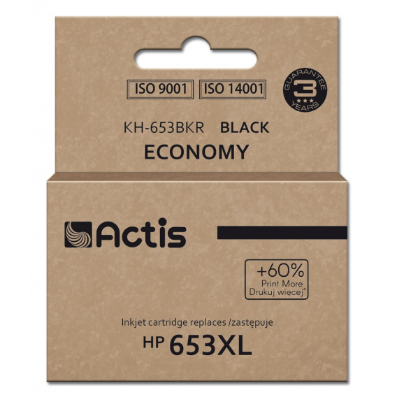 Obrázok pre Actis KH-653BKR Inkoust pro tiskárny HP, náhradní inkoust HP 653XL 3YM75AE; Premium; 20 ml; 575 stran; černý
